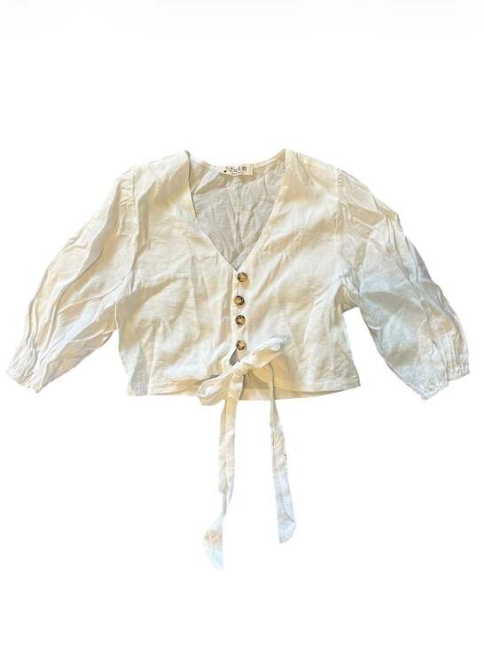 Unknown Tops - Tie-Front Cropped White Blouse